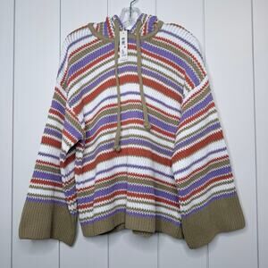 Rebecca Taylor Striped Cotton Hooded Knit Sweater Large NWT